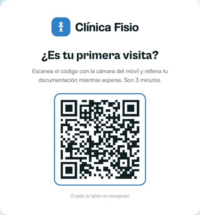 Cartel con el QR de primera visita de Clínica Fisio